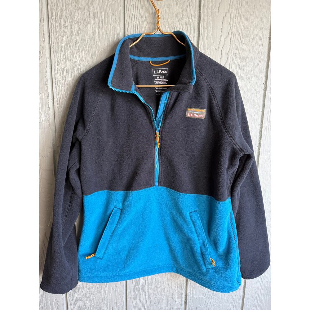 L.L. Bean Black Teal 1/4 Zip Fleece Pullover, Medium